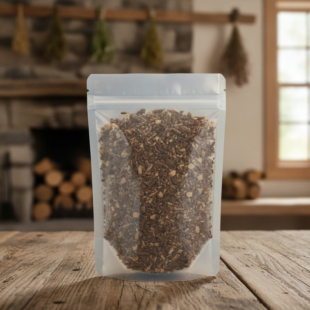 Mandrake Root Cut (Podophyllum Peltatum) | The herb/berry/powder/fruit/root/bark that is in the black bowl, i would like it to shown in a plastic stand up resalable pouch that is clear.