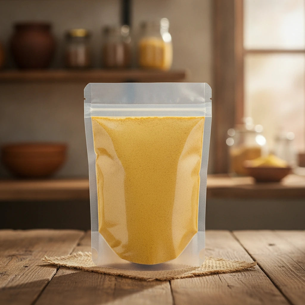 Mango Freeze-Dried Powder (Mangifera Indica) | The herb/berry/powder/fruit/root/bark that is in the black bowl, i would like it to shown in a plastic stand up resalable pouch that is clear.