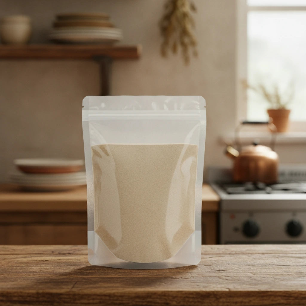 Marshmallow Root Powder (Althaea Officinalis) | The herb/berry/powder/fruit/root/bark that is in the black bowl, i would like it to shown in a plastic stand up resalable pouch that is clear.