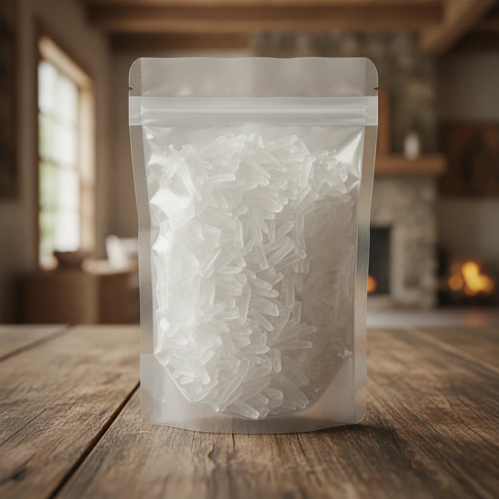 Menthol Crystals Whole (Mentha Arvensis) | The herb/berry/powder/fruit/root/bark that is in the black bowl, i would like it to shown in a plastic stand up resalable pouch that is clear.