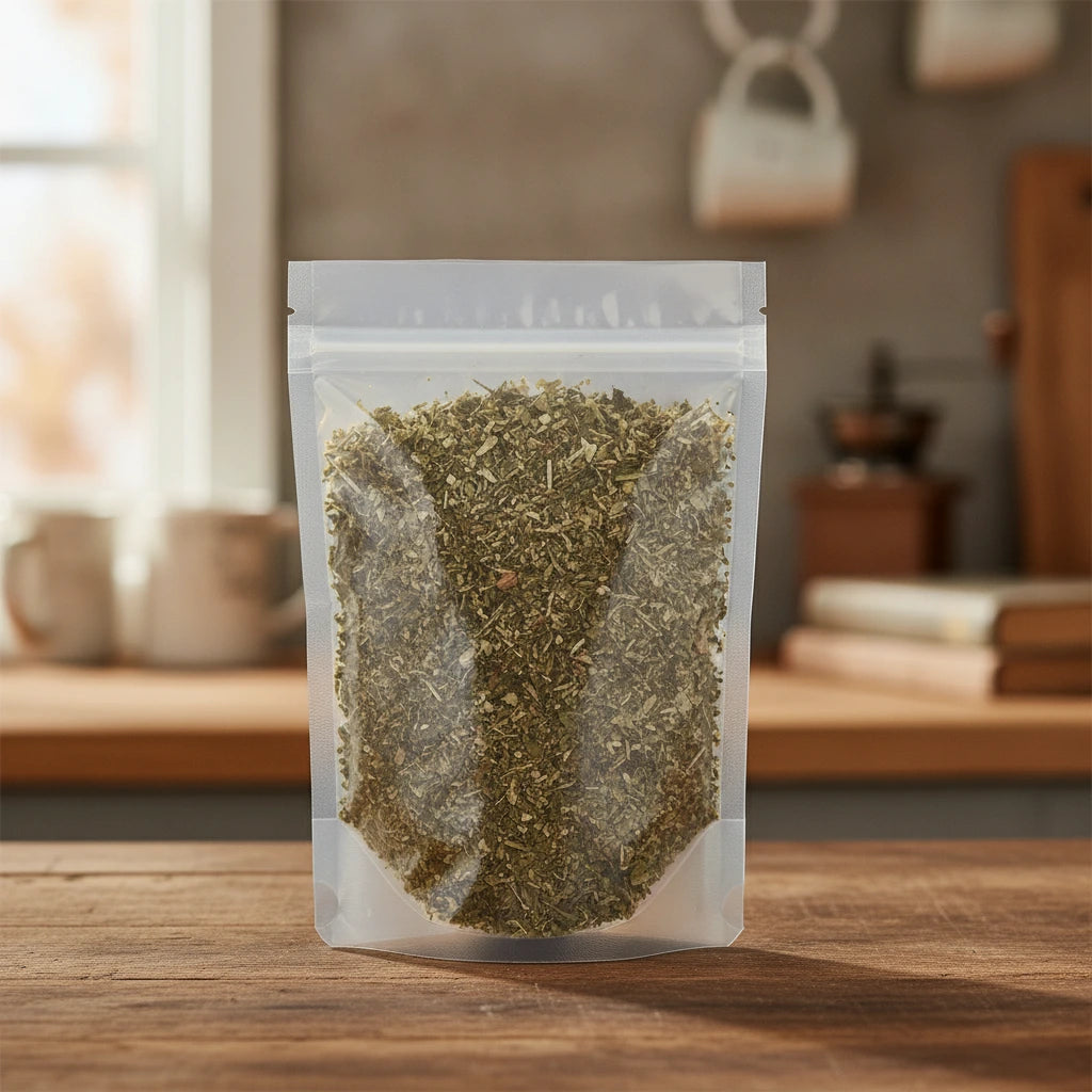 Motherwort Herb Cut (Leonurus Cardiaca) | The herb/berry/powder/fruit/root/bark that is in the black bowl, i would like it to shown in a plastic stand up resalable pouch that is clear.