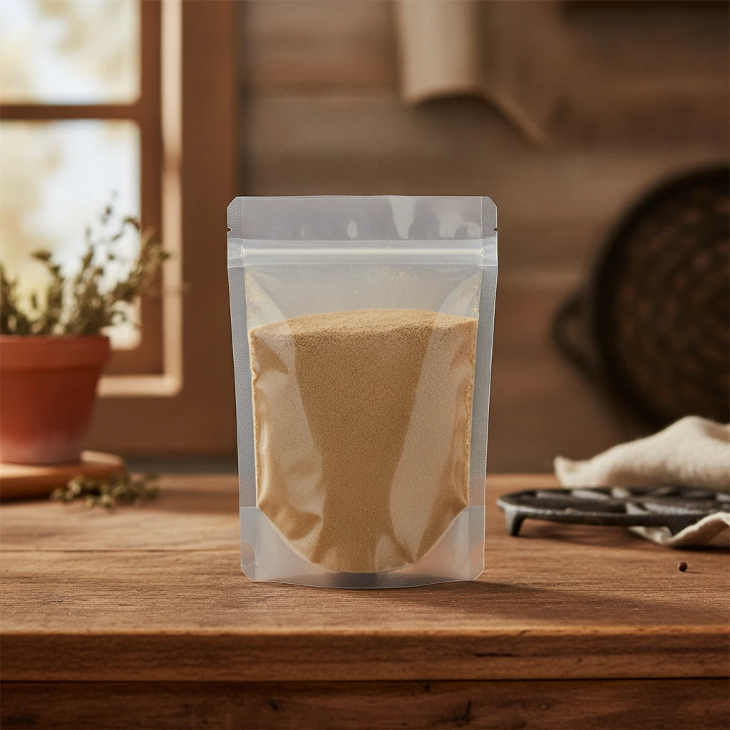 Noni Fruit Powder (Morinda Citrifolia) | The herb/berry/powder/fruit/root/bark that is in the black bowl, i would like it to shown in a plastic stand up resalable pouch that is clear.