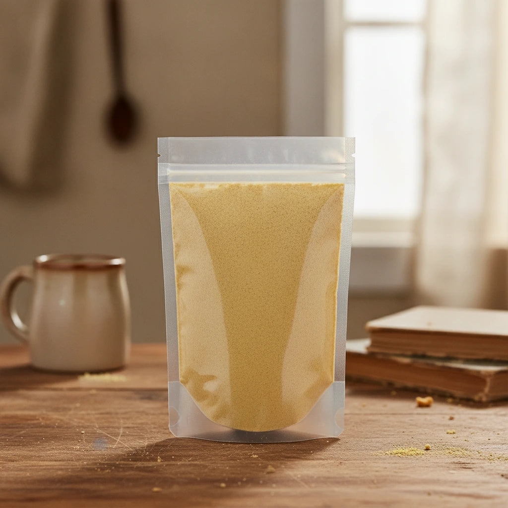 Orange Peel Powder (Citrus Sinensis) | The herb/berry/powder/fruit/root/bark that is in the black bowl, i would like it to shown in a plastic stand up resalable pouch that is clear.