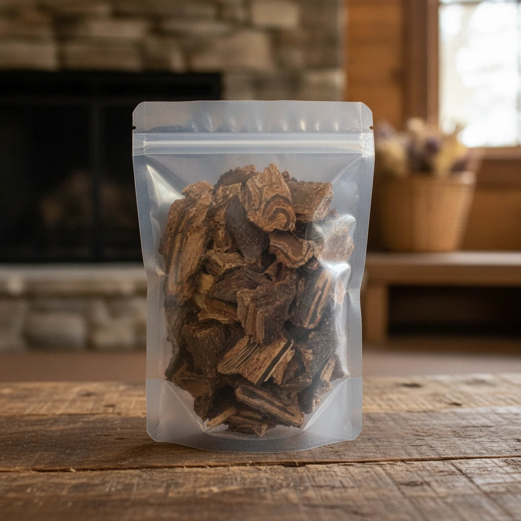 Palo de Vibora Wood Pieces (Calliandra Grandiflora) | The herb/berry/powder/fruit/root/bark that is in the black bowl, i would like it to shown in a plastic stand up resalable pouch that is clear.