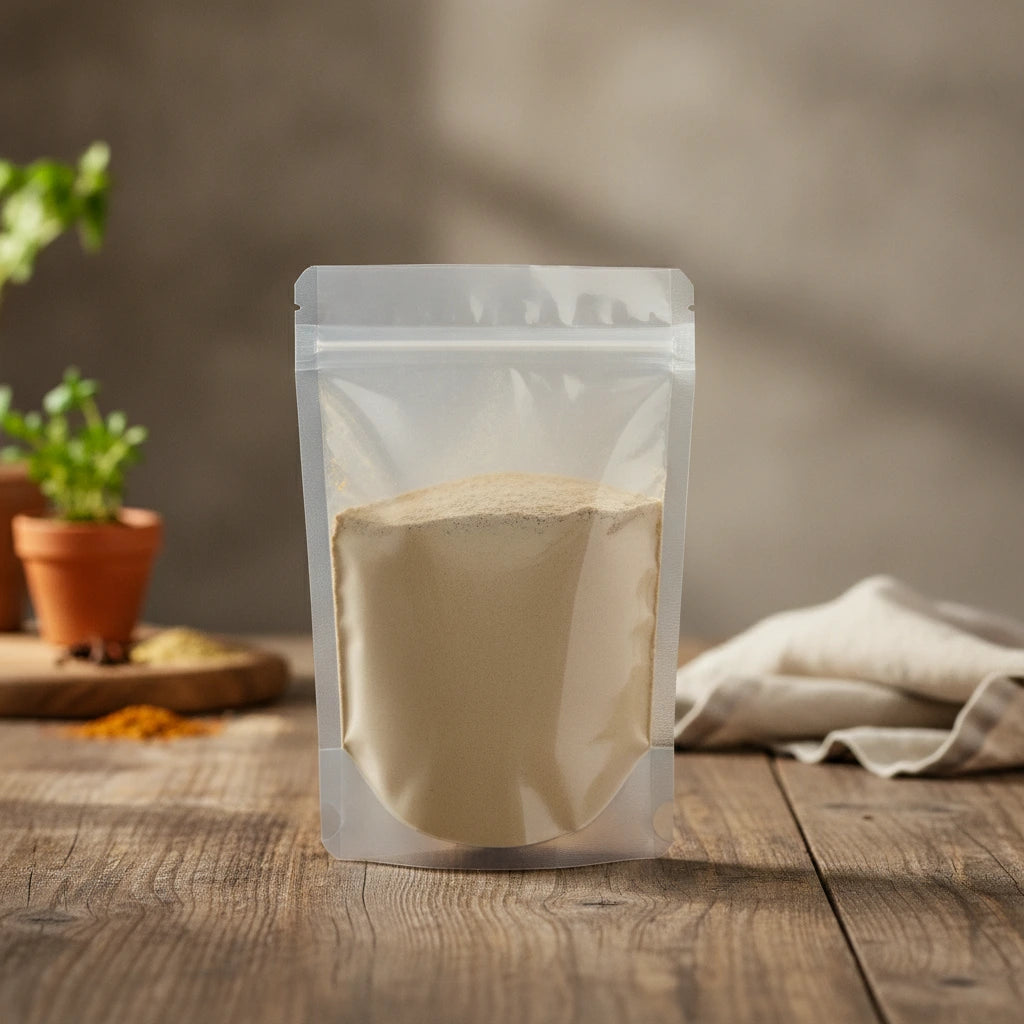 Prickly Pear Cactus Powder (Opuntia Ficus-indica) | The herb/berry/powder/fruit/root/bark that is in the black bowl, i would like it to shown in a plastic stand up resalable pouch that is clear.