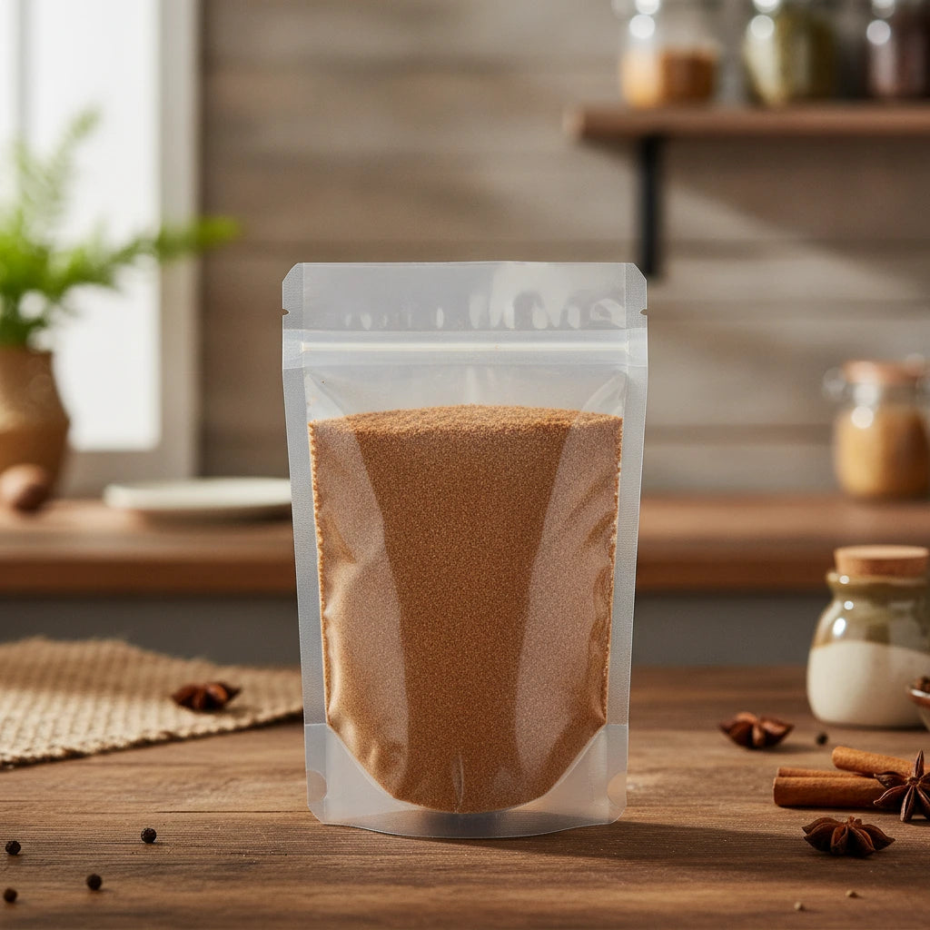 Pumpkin Pie Spice Blend | The herb/berry/powder/fruit/root/bark that is in the black bowl, i would like it to shown in a plastic stand up resalable pouch that is clear.