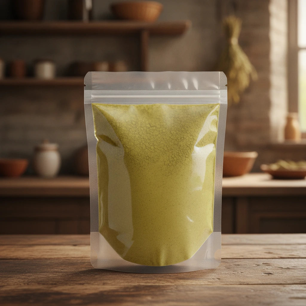 Pumpkin Seed Powder (Curcurbita Pepo) | The herb/berry/powder/fruit/root/bark that is in the black bowl, i would like it to shown in a plastic stand up resalable pouch that is clear.