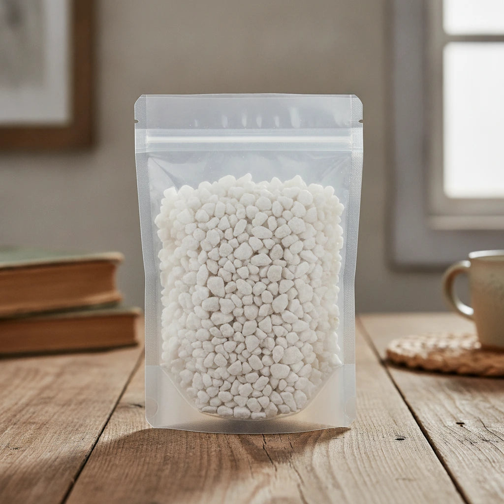 Quartz Album Pieces (Silicon Dioxide, SiO₂) | The herb/berry/powder/fruit/root/bark that is in the black bowl, i would like it to shown in a plastic stand up resalable pouch that is clear.