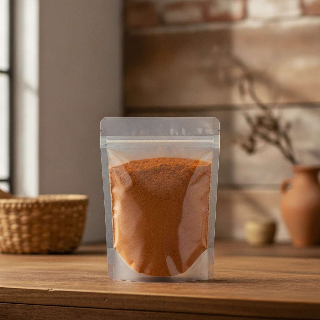 Red Sandalwood Powder (Pterocarpus Santalinus) | The herb/berry/powder/fruit/root/bark that is in the black bowl, i would like it to shown in a plastic stand up resalable pouch that is clear.