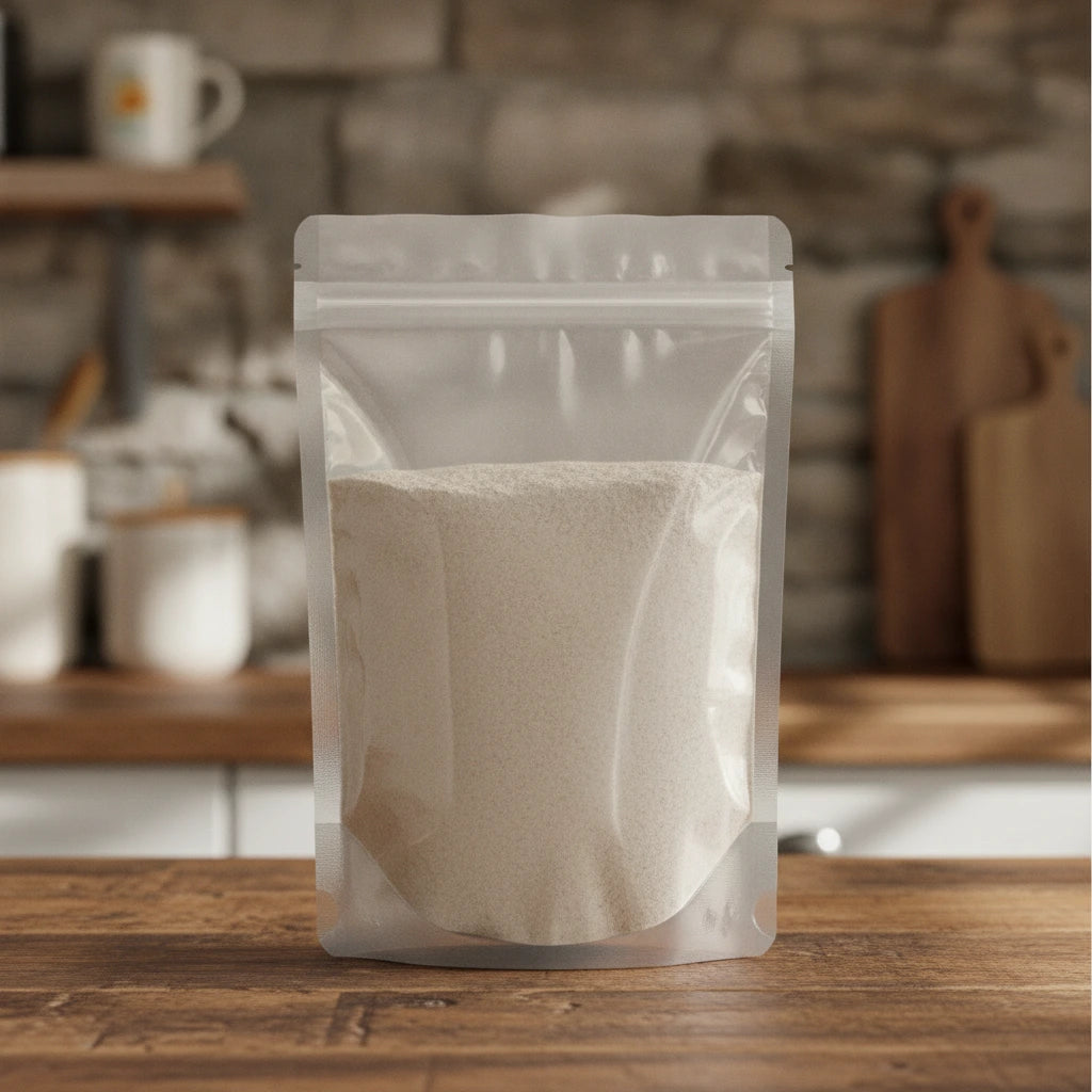 Rhodiola Root Powder (Rhodiola Rosea) | The herb/berry/powder/fruit/root/bark that is in the black bowl, i would like it to shown in a plastic stand up resalable pouch that is clear.