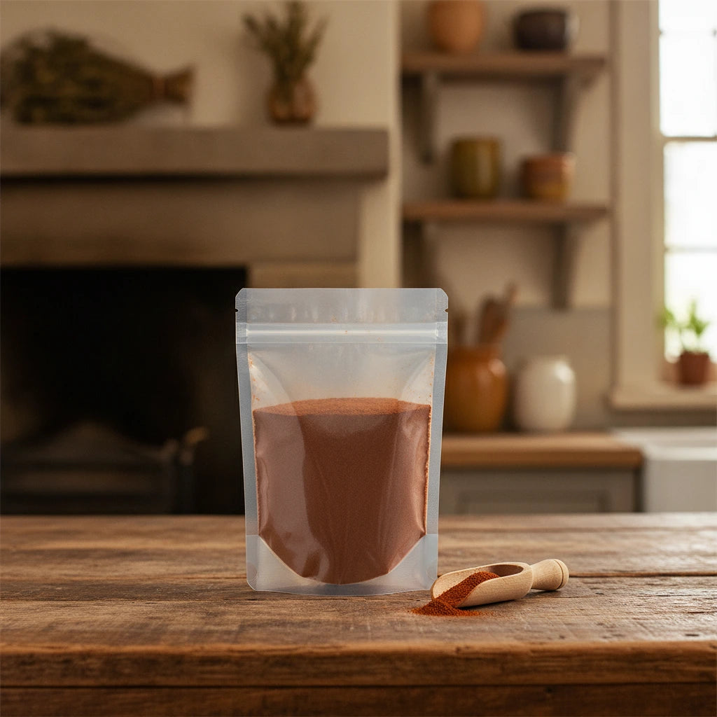 Rooibos Extract Powder (Aspalathus Linearis) | The herb/berry/powder/fruit/root/bark that is in the black bowl, i would like it to shown in a plastic stand up resalable pouch that is clear.
