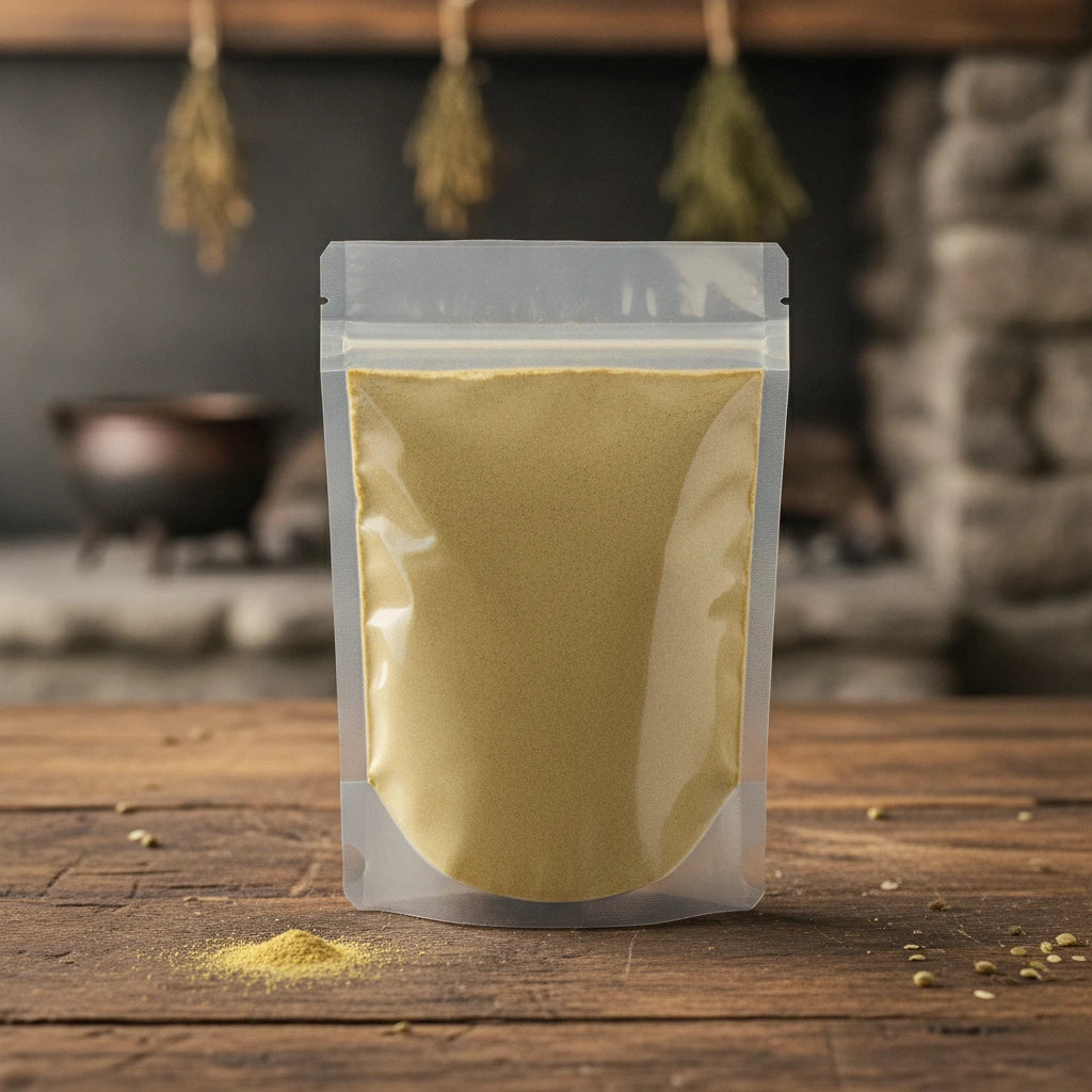 Shepherd's Purse Herb Powder (Capsella Bursa-pastoris) | The herb/berry/powder/fruit/root/bark that is in the black bowl, i would like it to shown in a plastic stand up resalable pouch that is clear.