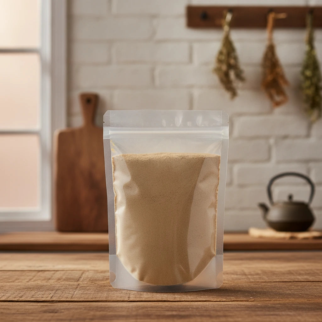 Silkvine Root Bark Powder (Periploca Sepium Bunge) | The herb/berry/powder/fruit/root/bark that is in the black bowl, i would like it to shown in a plastic stand up resalable pouch that is clear.