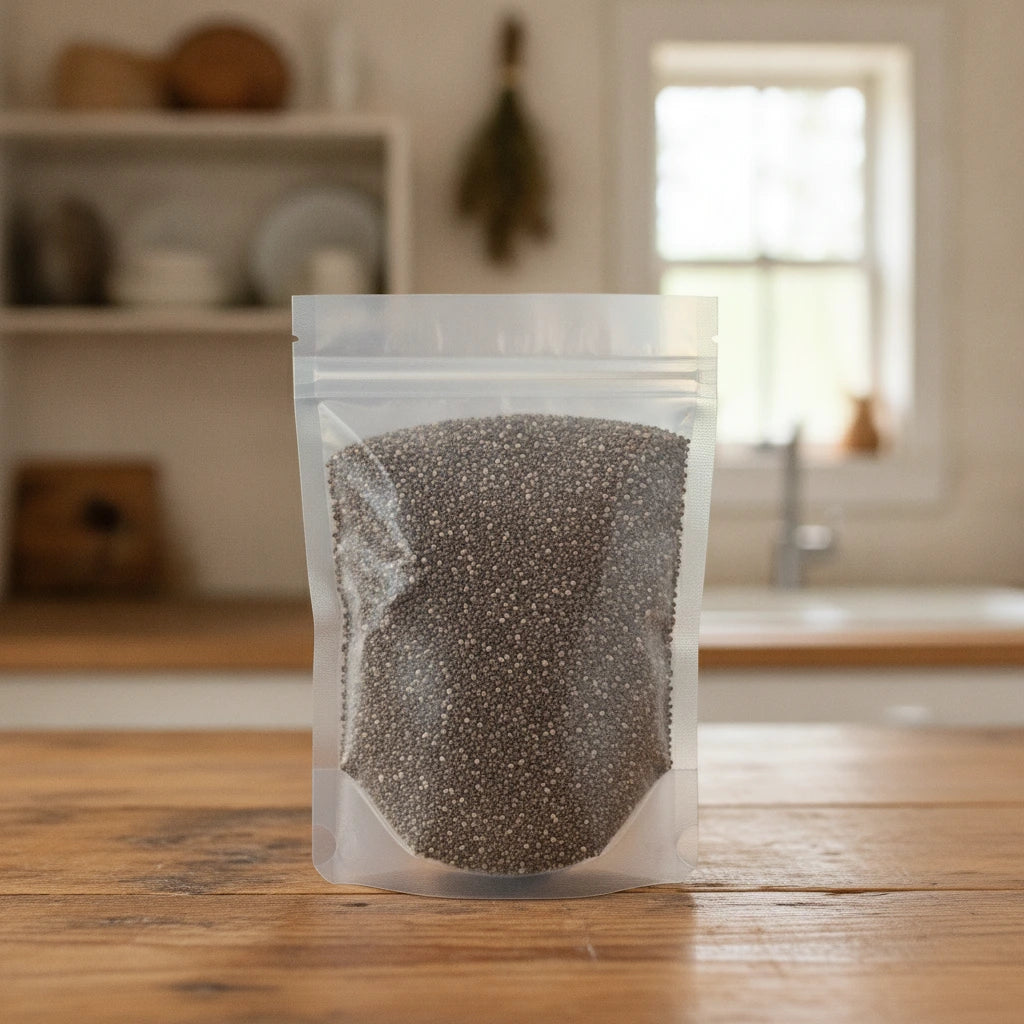 Silver Cock's Comb Seed Whole (Celosia Argentea L.) | The herb/berry/powder/fruit/root/bark/seeds that is in the black bowl, i would like it to shown in a plastic stand up resalable pouch that is clear.