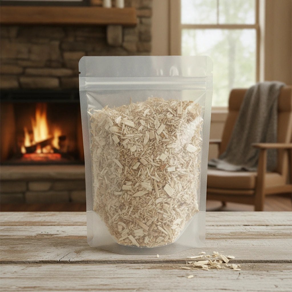 Slippery Elm Bark Cut (Ulmus Rubra) | The herb/berry/powder/fruit/root/bark that is in the black bowl, i would like it to shown in a plastic stand up resalable pouch that is clear.