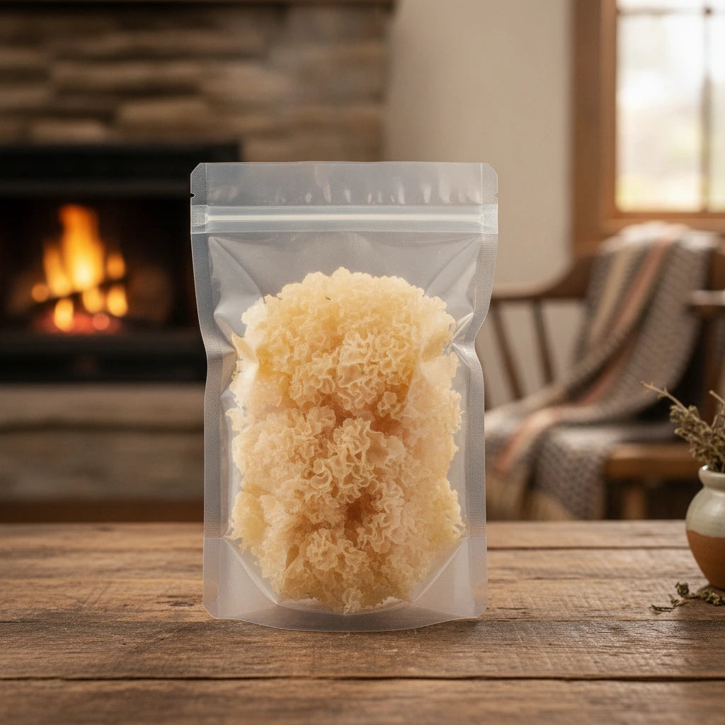 Snow Fungus Pieces (Tremella Fuciformis) | The herb/berry/powder/fruit/root/bark that is in the black bowl, i would like it to shown in a plastic stand up resalable pouch that is clear.