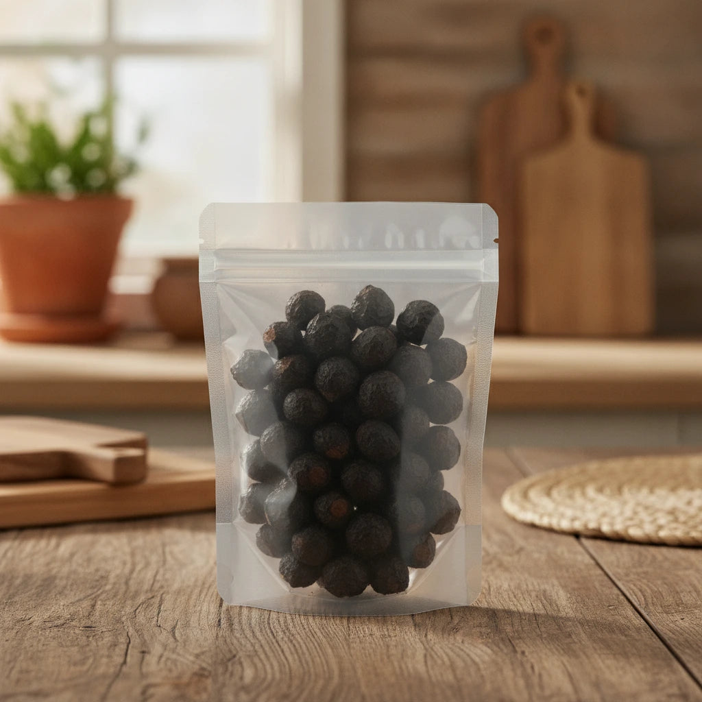 Soapnut Seed Whole (Sapindus Mukorossi) | The herb/berry/powder/fruit/root/bark/seeds that is in the black bowl, i would like it to shown in a plastic stand up resalable pouch that is clear.