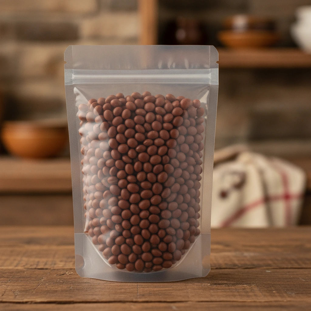 Sour Jujube Seed Whole (Cooked) (Ziziphi Spinosae) | The herb/berry/powder/fruit/root/bark/seeds that is in the black bowl, i would like it to shown in a plastic stand up resalable pouch that is clear.