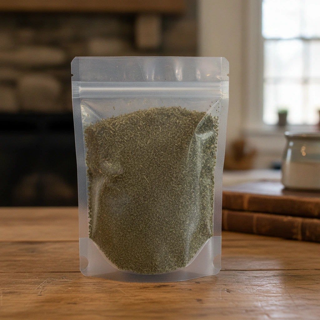 Spearmint Leaf Cut (USA) (Mentha Spicata) | The herb/berry/powder/fruit/root/bark that is in the black bowl, i would like it to shown in a plastic stand up resalable pouch that is clear.