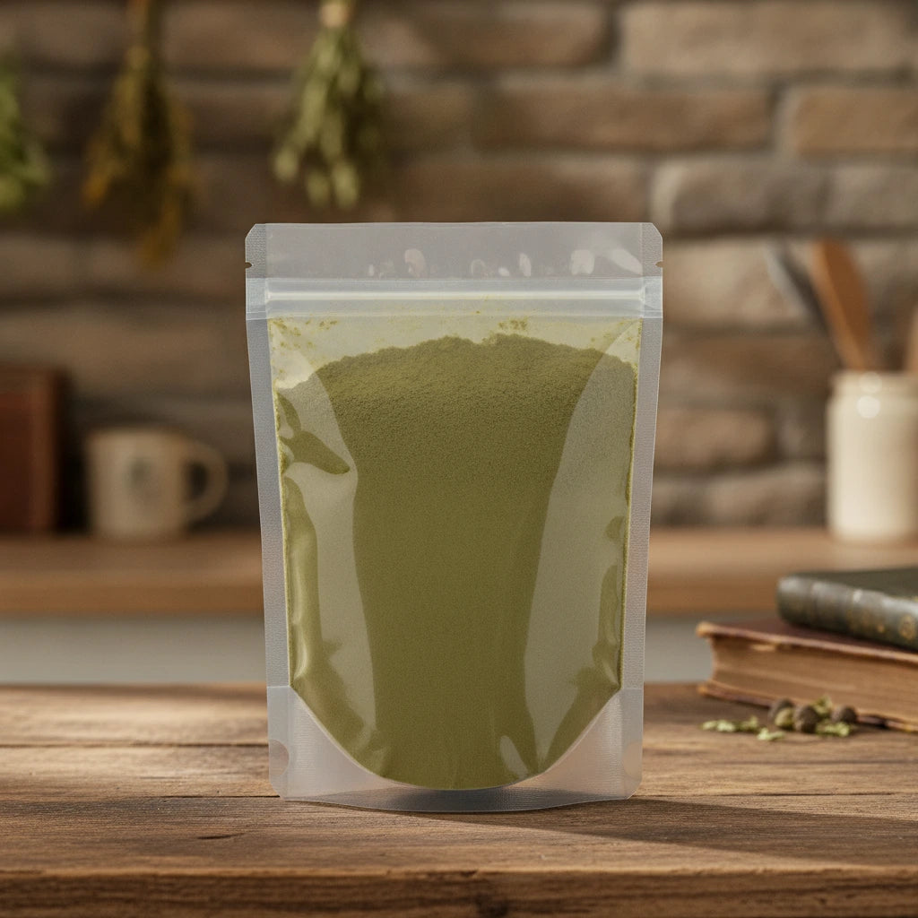 Spearmint Leaf Powder (Mentha Spicata) | The herb/berry/powder/fruit/root/bark that is in the black bowl, i would like it to shown in a plastic stand up resalable pouch that is clear.