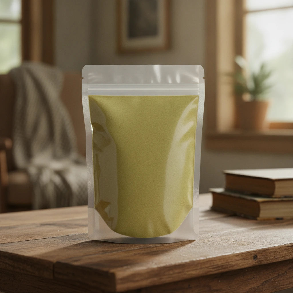 St. John's Wort Powder (Hypericum Perforatum) | The herb/berry/powder/fruit/root/bark that is in the black bowl, i would like it to shown in a plastic stand up resalable pouch that is clear.