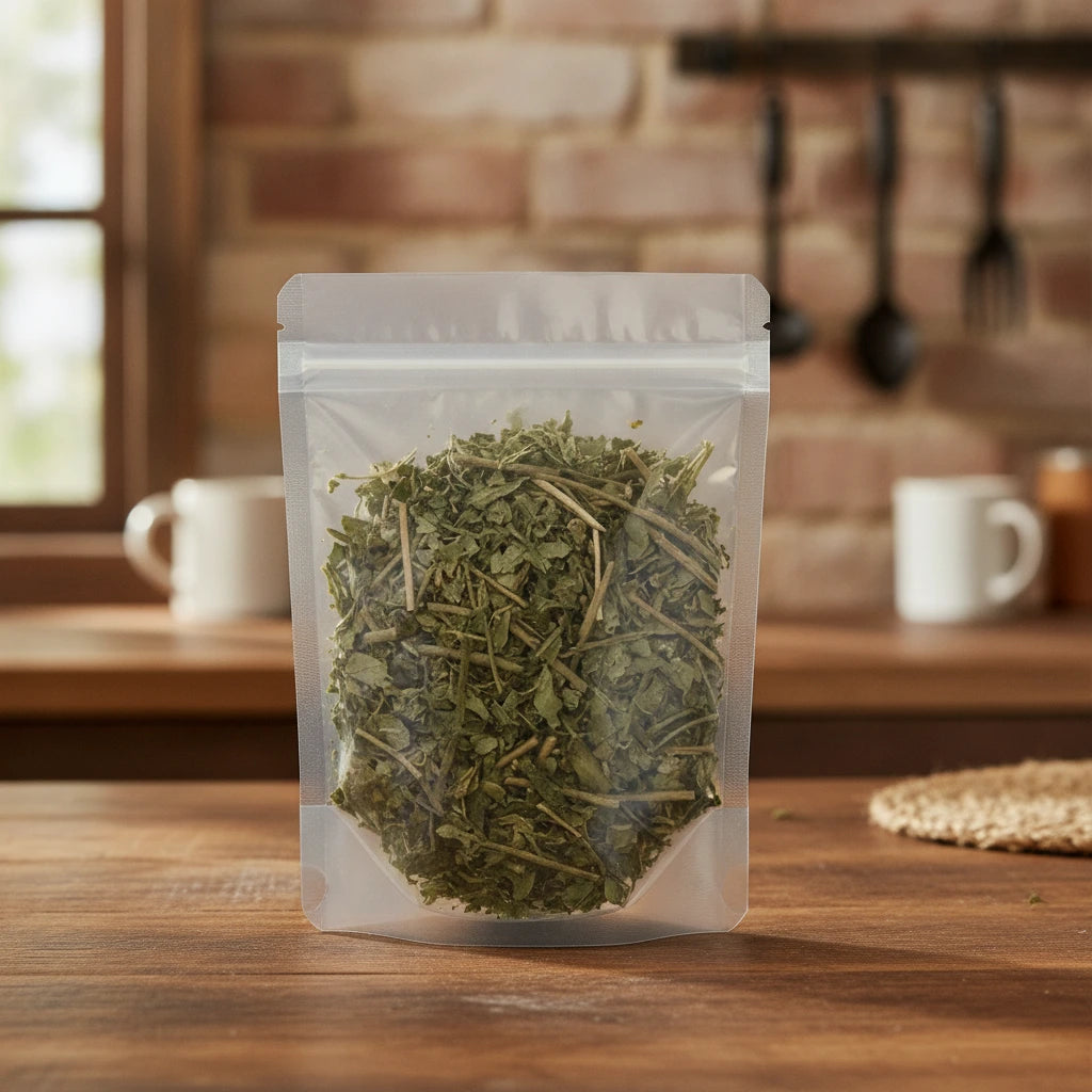 St. Paul's Wort Herb Whole (Siegesbeckia Orientalis) | The herb/berry/powder/fruit/root/bark that is in the black bowl, i would like it to shown in a plastic stand up resalable pouch that is clear.