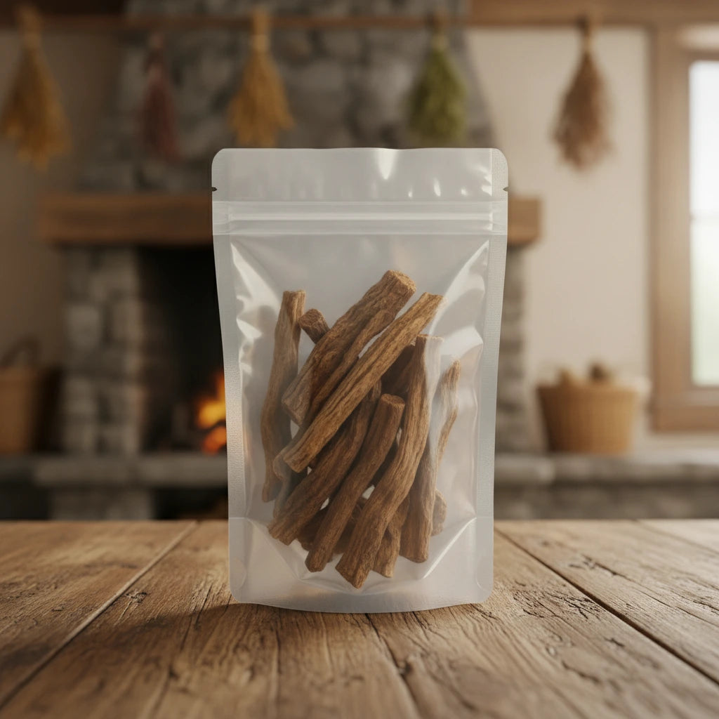 Stemona Root Pieces (Stemona Sessilifolia) | The herb/berry/powder/fruit/root/bark that is in the black bowl, i would like it to shown in a plastic stand up resalable pouch that is clear.