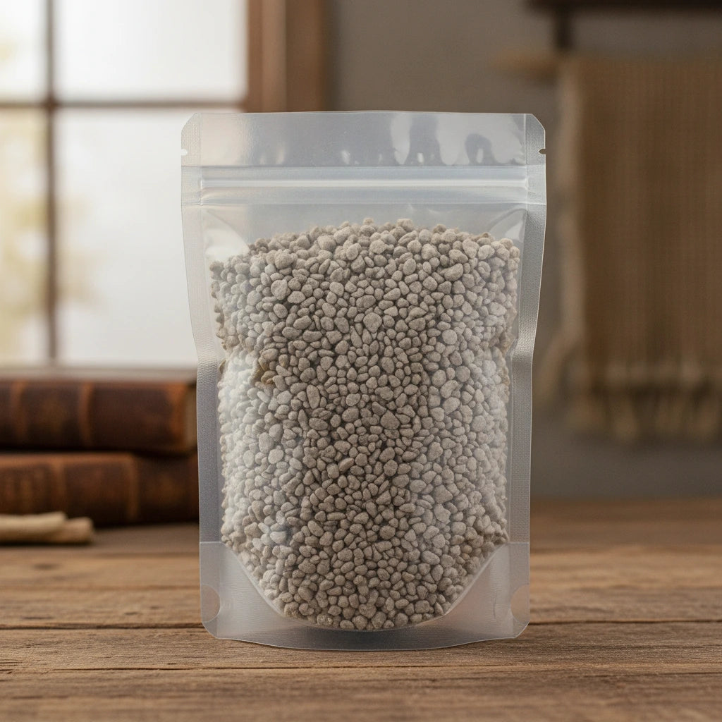 Stone Root Cut (Collinsonia Canadensis) | The herb/berry/powder/fruit/root/bark that is in the black bowl, i would like it to shown in a plastic stand up resalable pouch that is clear.