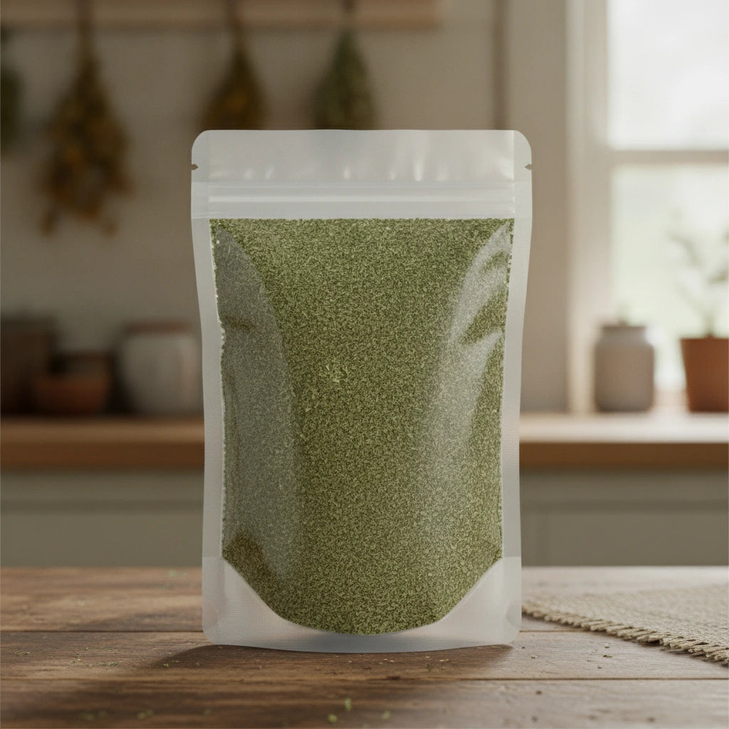 Tarragon Leaf Cut (Artemisia Dracunculus) | The herb/berry/powder/fruit/root/bark that is in the black bowl, i would like it to shown in a plastic stand up resalable pouch that is clear.