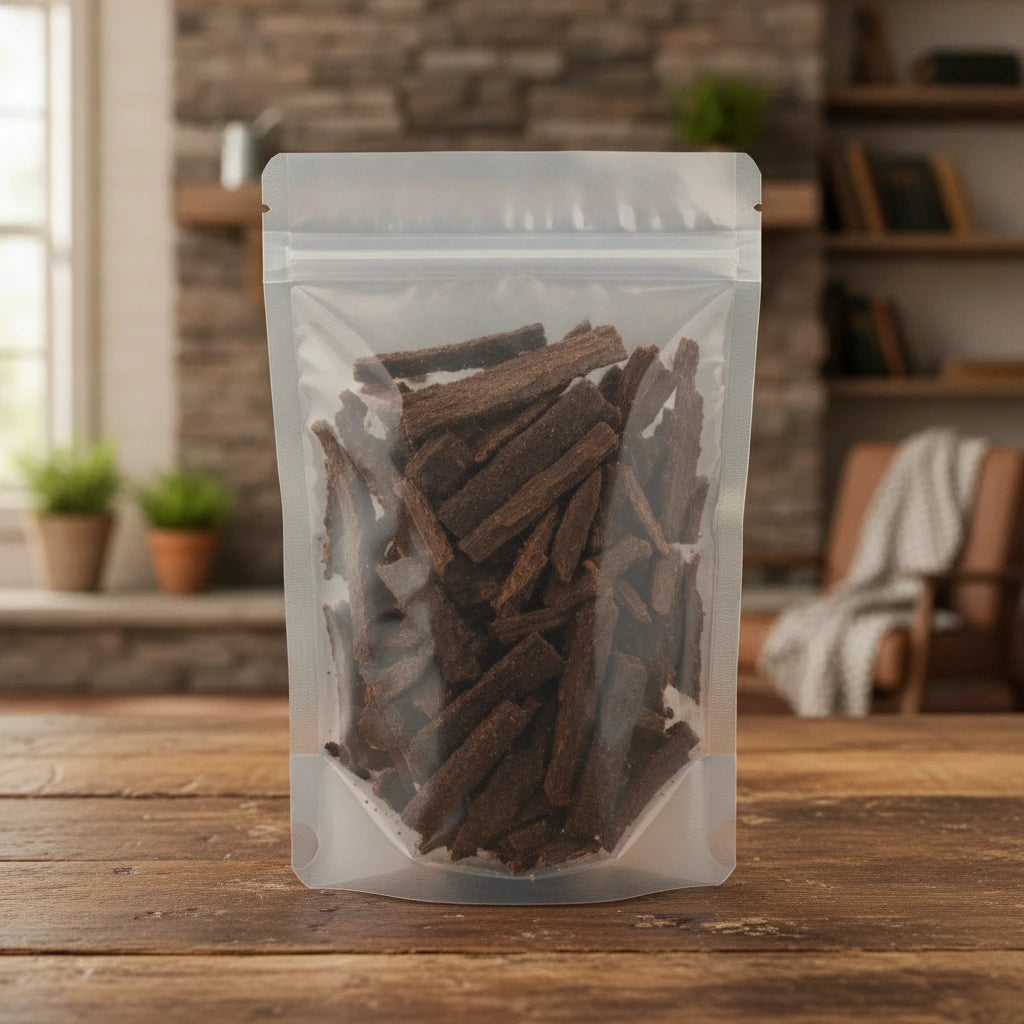 Tepezcohuite Bark Pieces (Mimosa Tenuiflora) | The herb/berry/powder/fruit/root/bark that is in the black bowl, i would like it to shown in a plastic stand up resalable pouch that is clear.