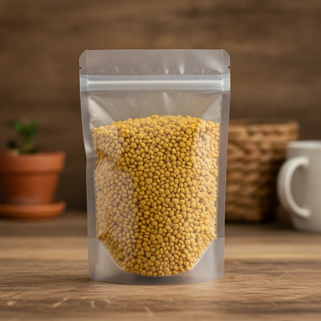 Turmeric Root Cut (Curcuma Longa) | The herb/berry/powder/fruit/root/bark that is in the black bowl, i would like it to shown in a plastic stand up resalable pouch that is clear.
