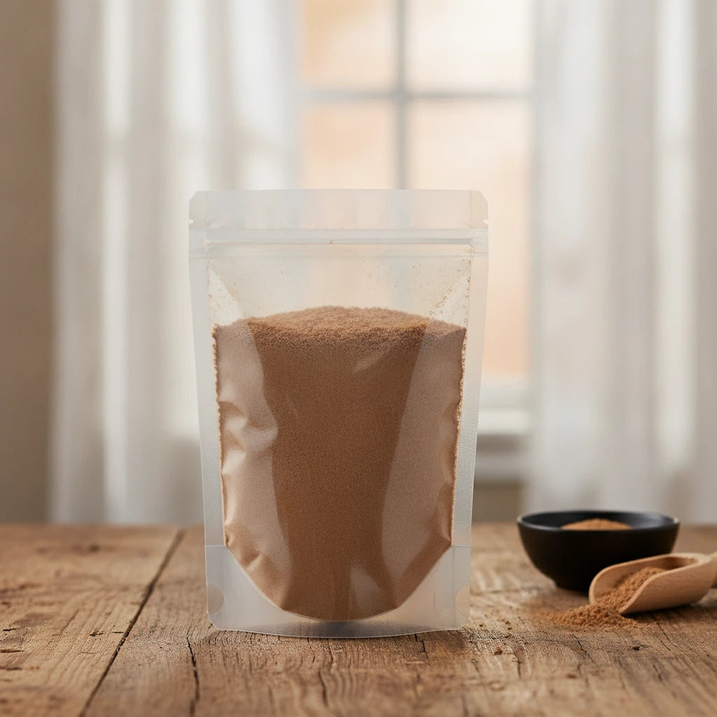 Valerian Root Powder (Valeriana Officinalis) | The herb/berry/powder/fruit/root/bark that is in the black bowl, i would like it to shown in a plastic stand up resalable pouch that is clear.