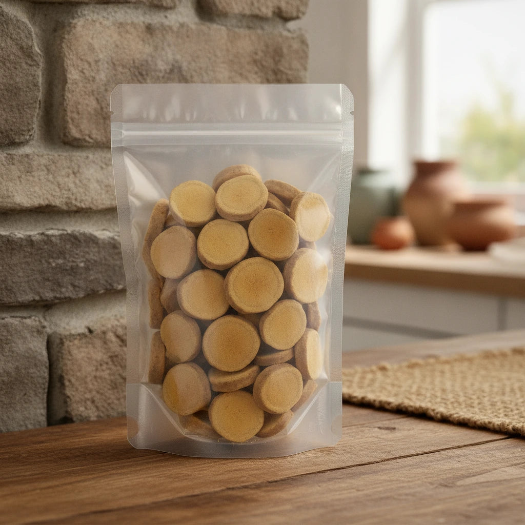 Water Plantain Rhizome Pieces (Alisma Orientale) | The herb/berry/powder/fruit/root/bark that is in the black bowl, i would like it to shown in a plastic stand up resalable pouch that is clear.