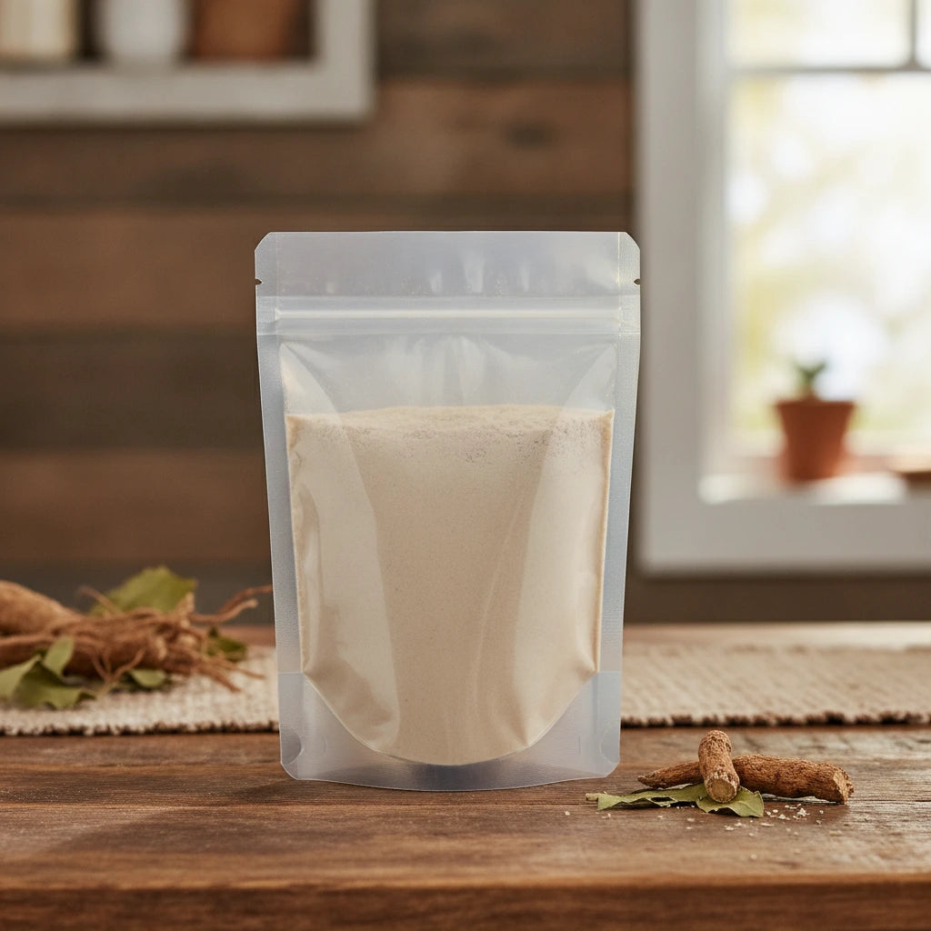 Wereke Root Powder (Ibervillea Sonorae) | The herb/berry/powder/fruit/root/bark that is in the black bowl, i would like it to shown in a plastic stand up resalable pouch that is clear.