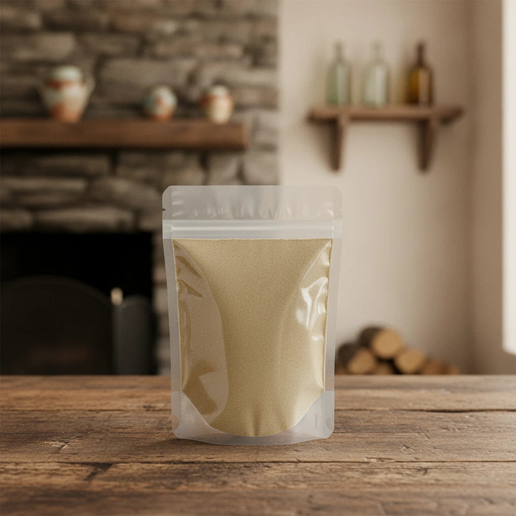 Wheat Grass Powder (Triticum Aestivum) | The herb/berry/powder/fruit/root/bark that is in the black bowl, i would like it to shown in a plastic stand up resalable pouch that is clear.