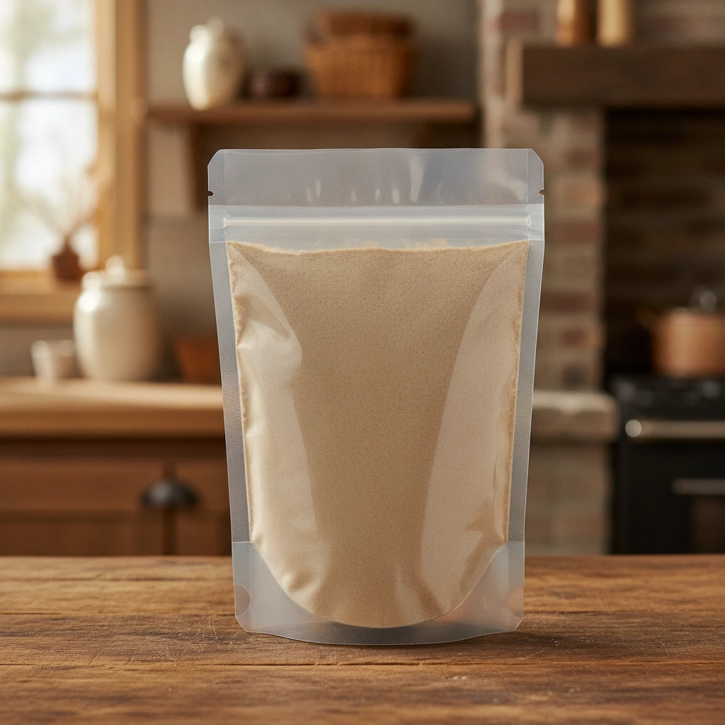White Orchid Root Powder (Bletilla Striata) | The herb/berry/powder/fruit/root/bark that is in the black bowl, i would like it to shown in a plastic stand up resalable pouch that is clear.