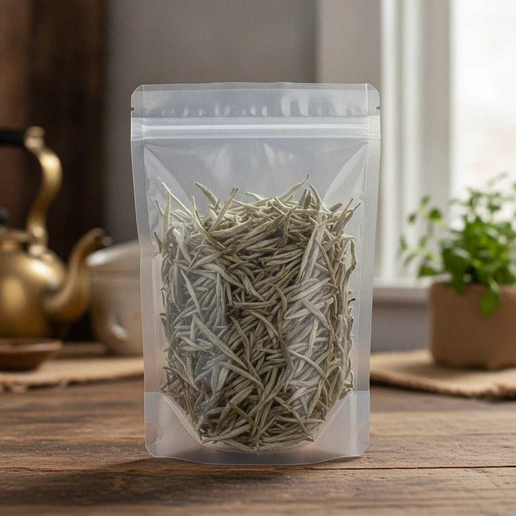 White Tea (Camellia Sinensis) | The herb/powder/tea that is in the black bowl, i would like it to shown in a plastic stand up resalable bag that is clear.