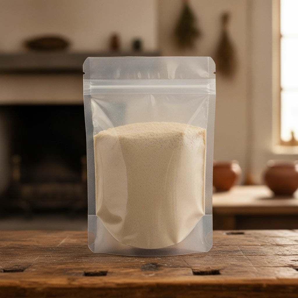 White Turmeric Powder (Curcuma Wenyujin) | The herb/berry/powder/fruit/root/bark that is in the black bowl, i would like it to shown in a plastic stand up resalable pouch that is clear.