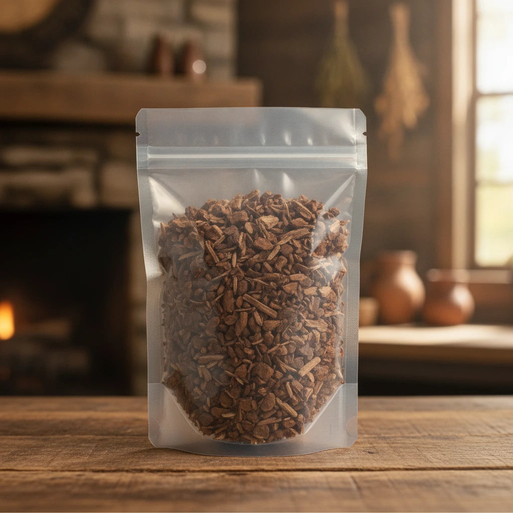 Wild Cherry Bark Cut (Prunus Serotina) | The herb/berry/powder/fruit/root/bark that is in the black bowl, i would like it to shown in a plastic stand up resalable pouch that is clear.
