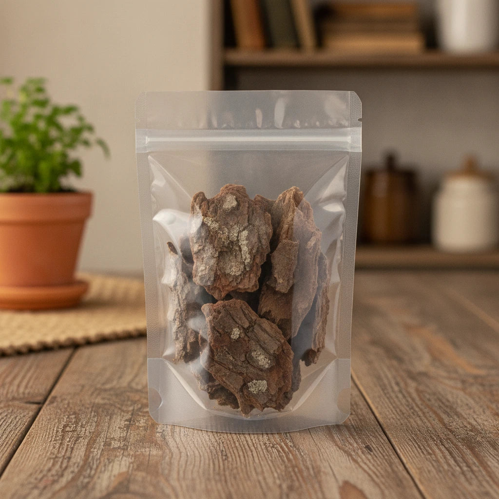 Wild Cherry Bark Whole (Prunus Serotina) | The herb/berry/powder/fruit/root/bark that is in the black bowl, i would like it to shown in a plastic stand up resalable pouch that is clear.