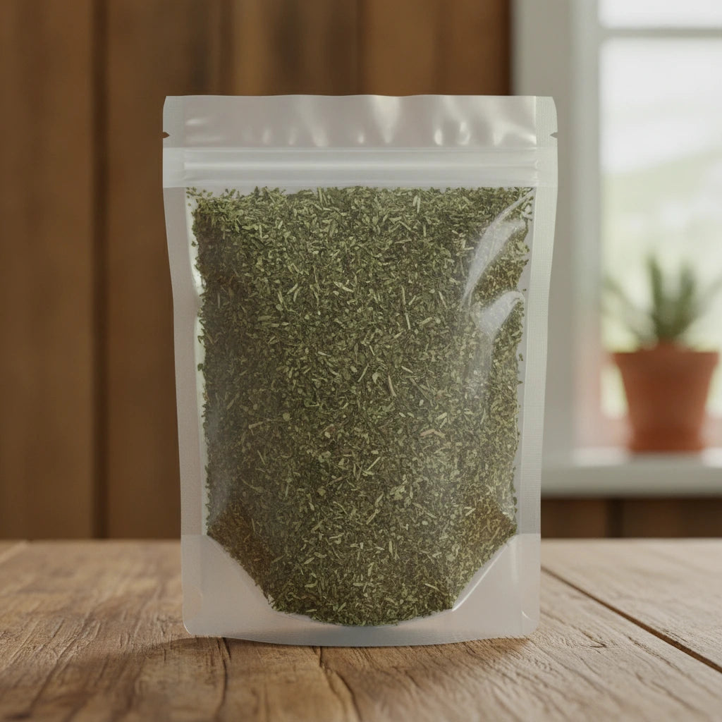 Wild Lettuce Herb Cut (Lactuca Quercina) | The herb/berry/powder/fruit/root/bark that is in the black bowl, i would like it to shown in a plastic stand up resalable pouch that is clear.