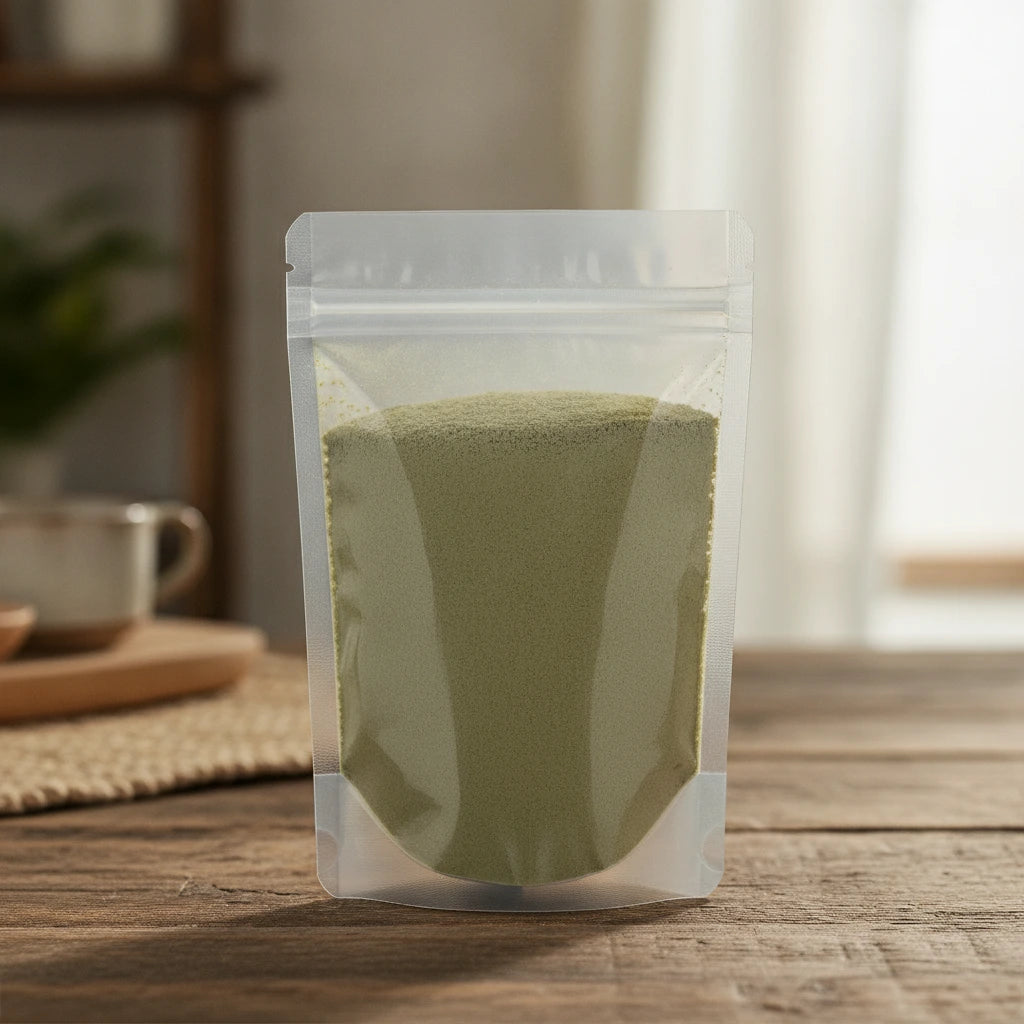 Witch Hazel Leaf Powder (Hamamelis Virginiana) | The herb/berry/powder/fruit/root/bark that is in the black bowl, i would like it to shown in a plastic stand up resalable pouch that is clear.