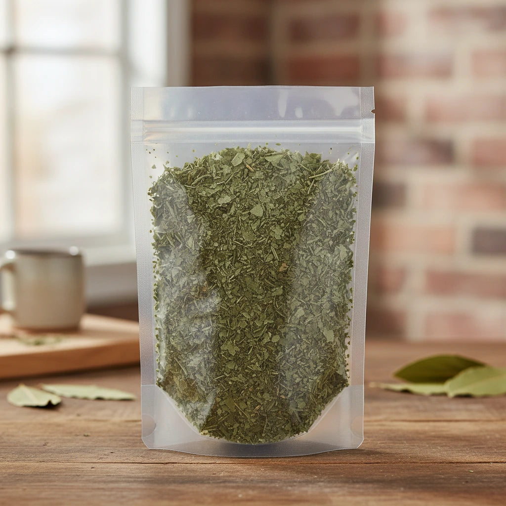 Woodruff Herb Cut (Asperula Ordorata) | The herb/berry/powder/fruit/root/bark that is in the black bowl, i would like it to shown in a plastic stand up resalable pouch that is clear.