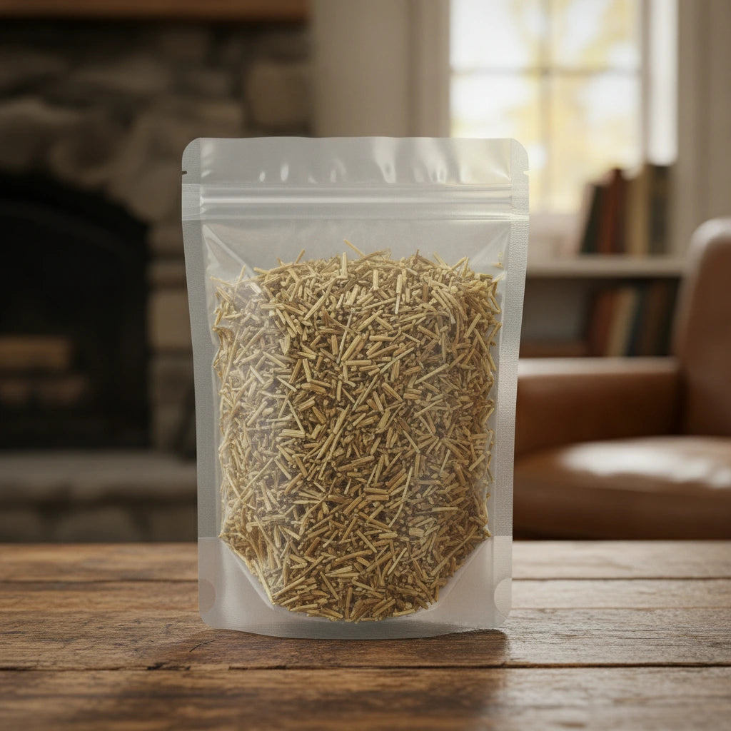 Yarrow Flower, Herb & Leaf Cut (Achillea Millefolium) | The herb/berry/powder/fruit/root/bark that is in the black bowl, i would like it to shown in a plastic stand up resalable pouch that is clear.