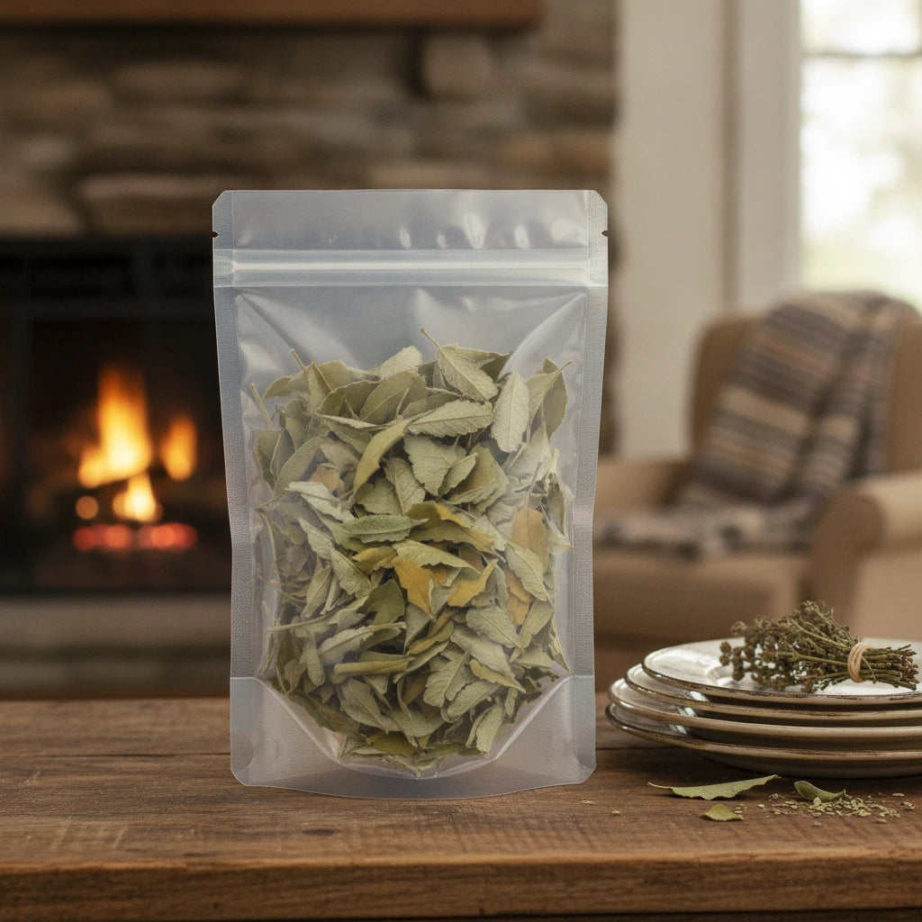 Yerba Santa Leaf Whole (Eriodictyon Californicum) | The herb/berry/powder/fruit/root/bark that is in the black bowl, i would like it to shown in a plastic stand up resalable pouch that is clear.