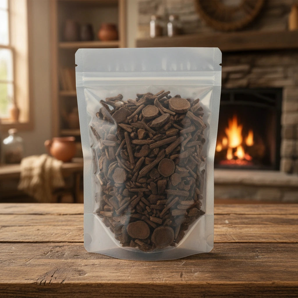 Zedoary Rhizome Pieces (Curcuma Phaeocaulis) | The herb/berry/powder/fruit/root/bark that is in the black bowl, i would like it to shown in a plastic stand up resalable pouch that is clear.