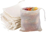 4" Reusable Cotton Tea Bag with Drawstring (Background Removed)