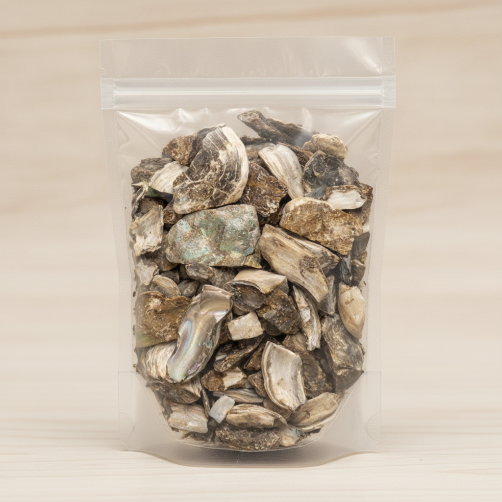 Abalone Shell Pieces (Haliotis Diversicolor) | The herb that is in the black bowl, i would like it to shown in a plastic stand up resalable bag that is clear