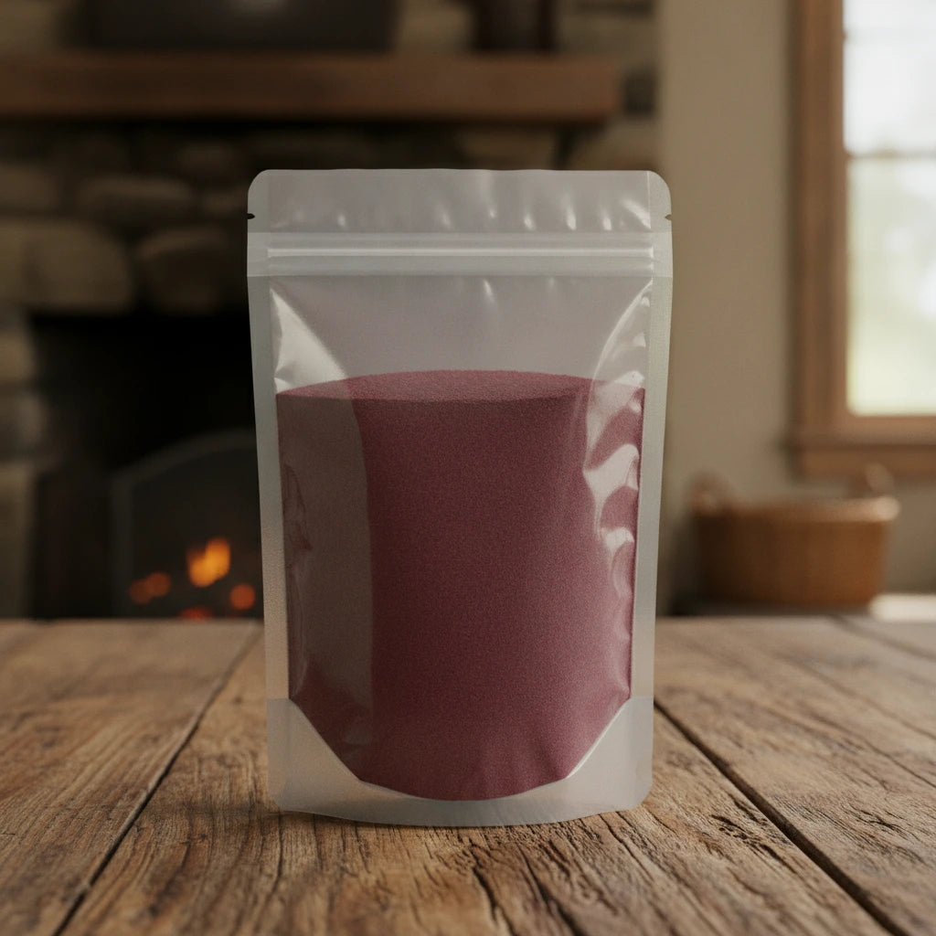 Acai Berry Powder (Euterpe Oleracea) | The herb/berry/powder/fruit/root/bark that is in the black bowl, i would like it to shown in a plastic stand up resalable pouch that is clear.