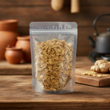 Aged Ginger Skin Pieces (Zingiber Officinale) | The herb/berry/powder/fruit/root/bark that is in the black bowl, i would like it to shown in a plastic stand up resalable pouch that is clear.